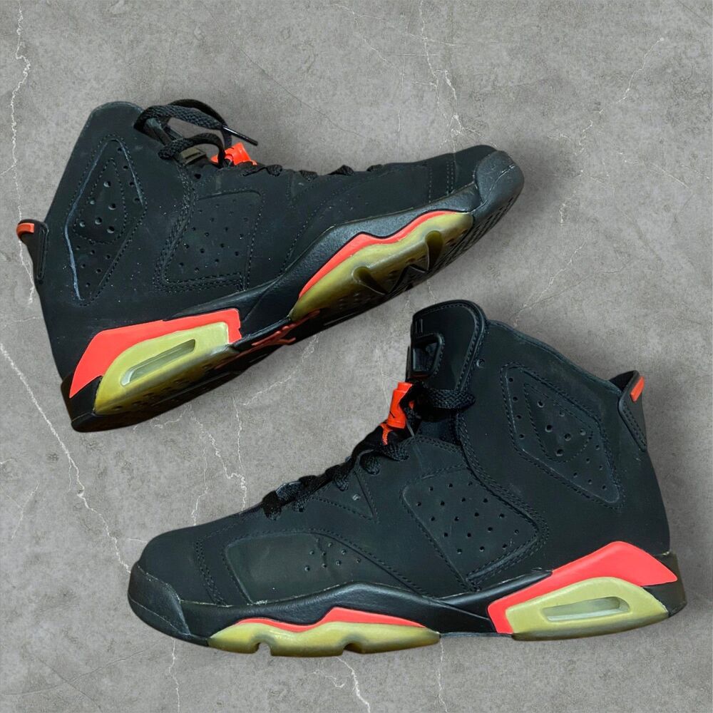 Nike Air Jordan 6 VI Infrared Black GS High Sneakers 384665-023 Youth Size 7Y
